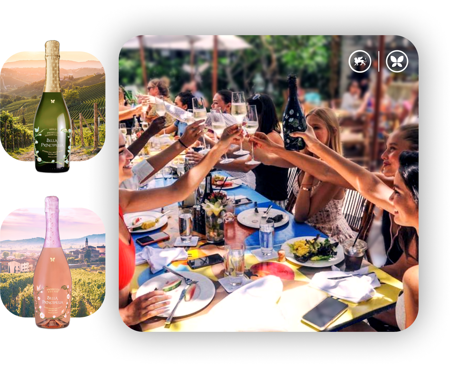 Beautiful women toasting friendship with Bella Principessa Prosecco.