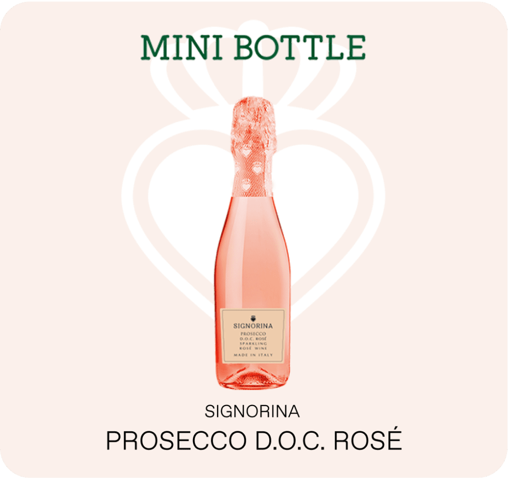 Le mini bottiglie rosa di Prosecco di Signorina sono un modo conveniente per festeggiare ogni occasione.