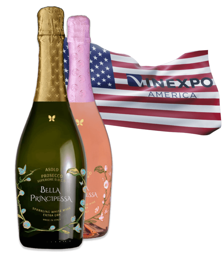 Bella Principessa bottles alongside the American flag at the Vinexpo-America event.