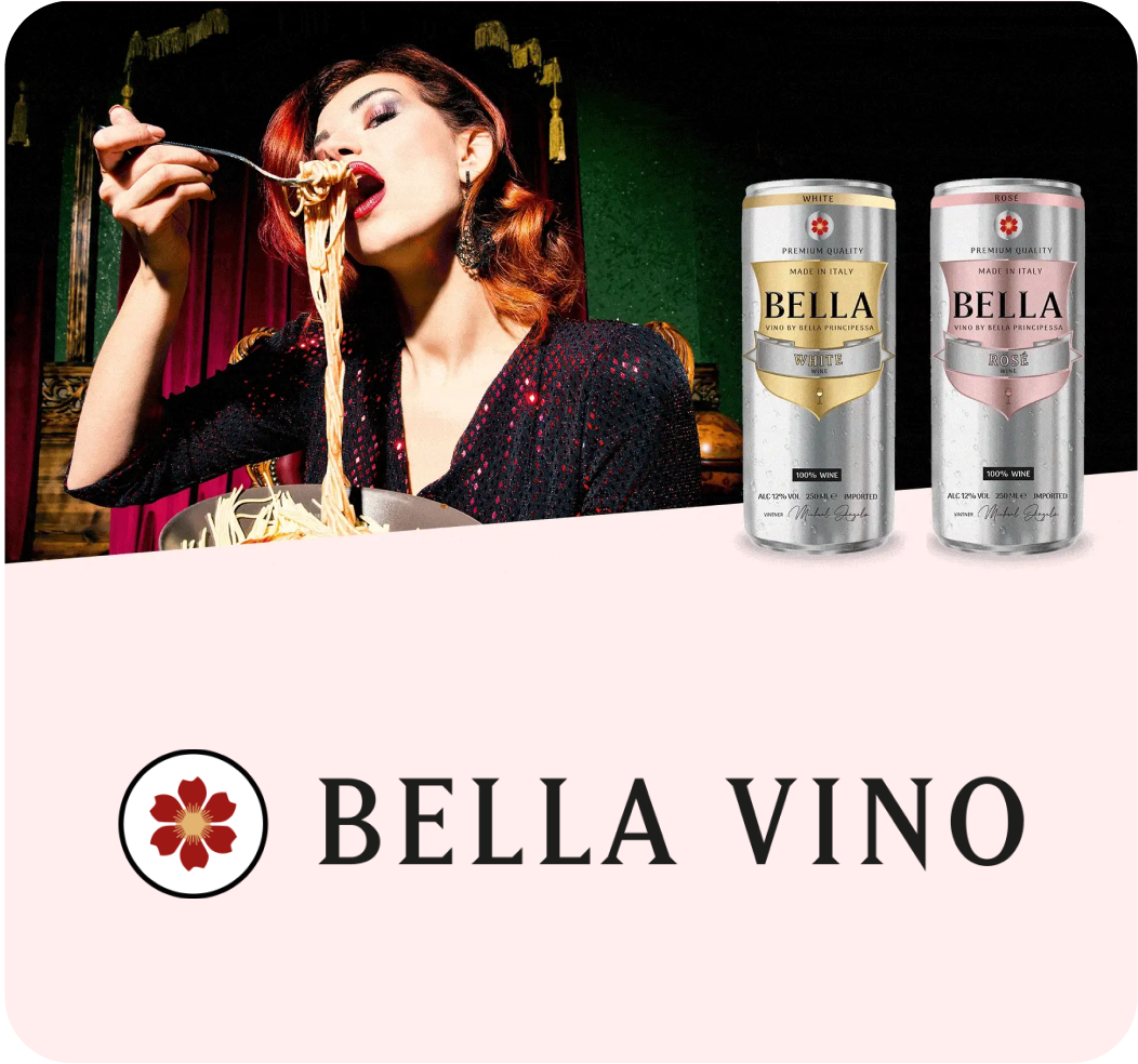 Vino premium Bella Vino e cocktail italiani in lattina.