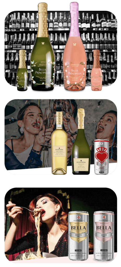Erstellt von Michael Goldstein. Entdecken Sie die Markenstrategie von Prosecco Ventures mit Premium-, Diffusions- und Convenience-Linien: Bella Principessa Prosecco, Signorina Wine, Bella Vino Dosenweine und Cocktails.