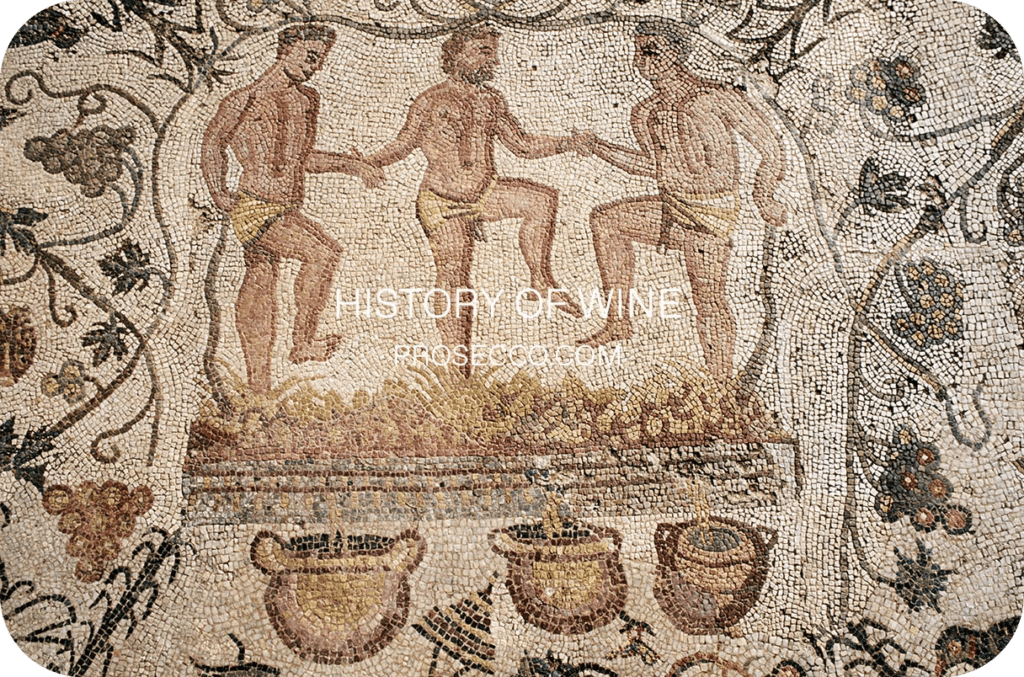 Explore the rich history of wine with Michael Goldstein from Prosecco.com. Roman mosaic depicting winemaking as a celebration