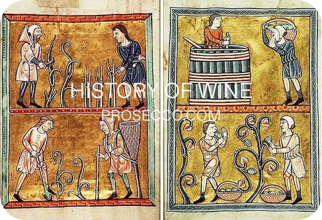 The History of Wine as depicted in a medieval manuscript.