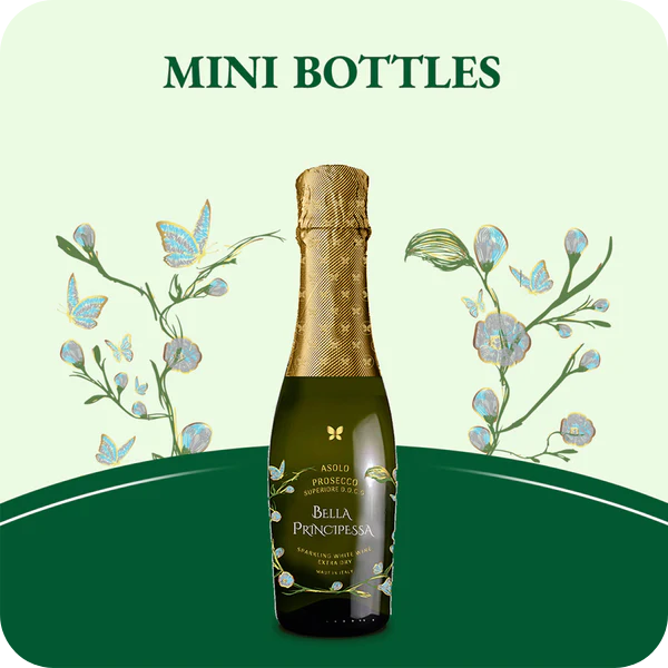 Mini-Prosecco-Flaschen von Bella Principessa, die perfekte Wahl für jede Feier. Weitere Informationen finden Sie unter prosecco.com.