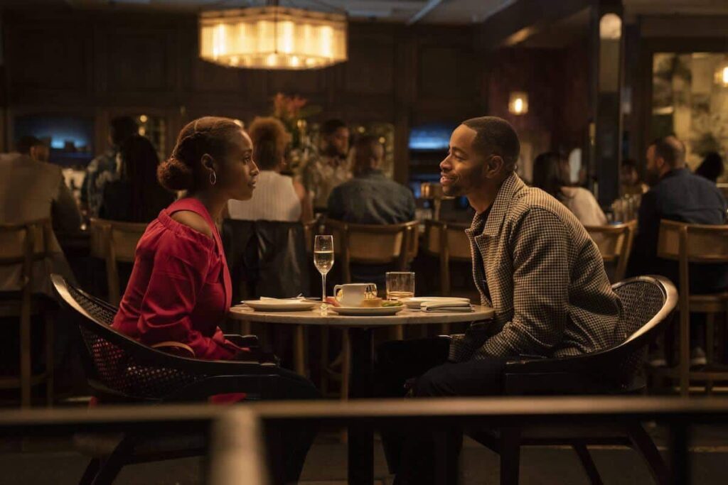 Issa Rae Prosecco Moments: "Issa Rae enjoying a Prosecco moment with Lawrence in 'Insecure', HBO, Season 4 Episode 6.