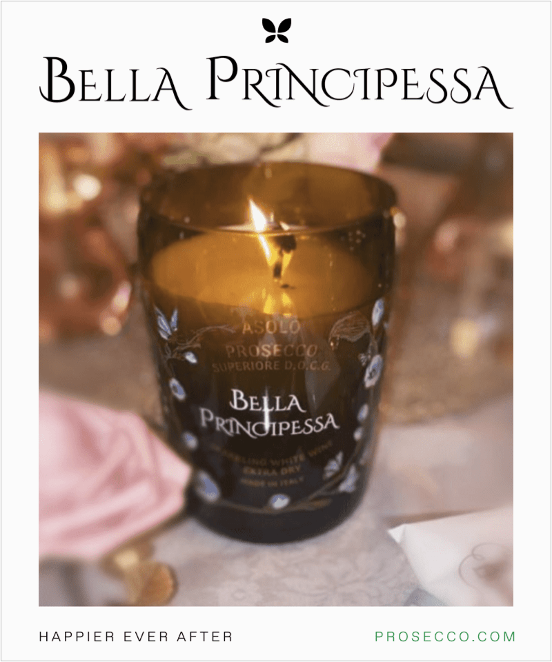Upcycling Idea: Empty Bella Principessa Prosecco bottle turned into a wax candle.