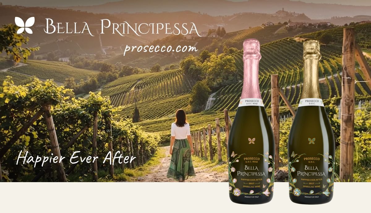 Bella Principessa Prosecco DOC and Prosecco DOC Rosé bottles in the vineyards